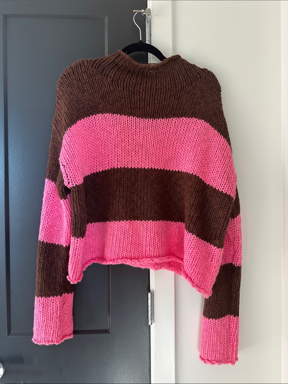 Free People Women's Chunky Stripe Sweater - Brown & Pink XL